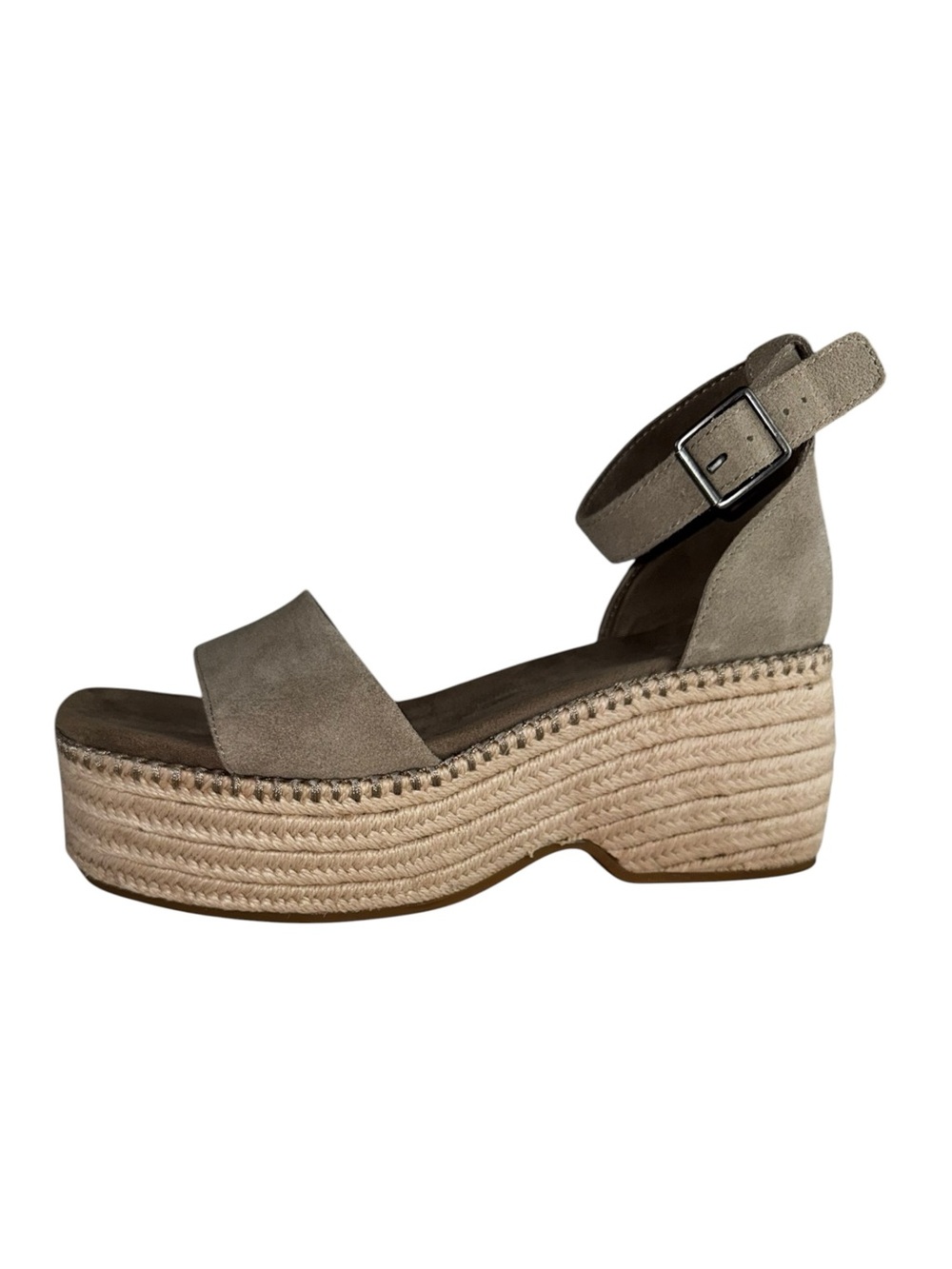 TOMS Gray Taupe Suede Leather Platform Espadrille Sandals Size 10
